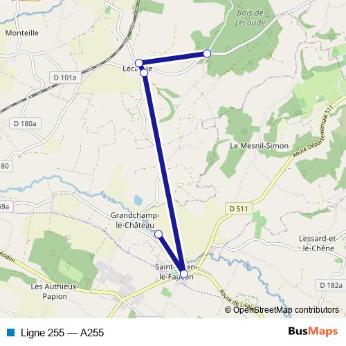 Ligne 255 bus Line Map