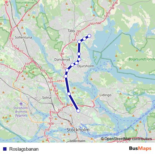 Roslagsbanan rail Line Map