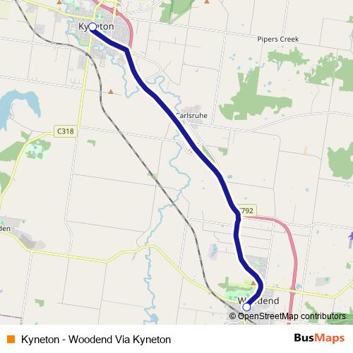 Kyneton - Woodend Via Kyneton bus Line Map