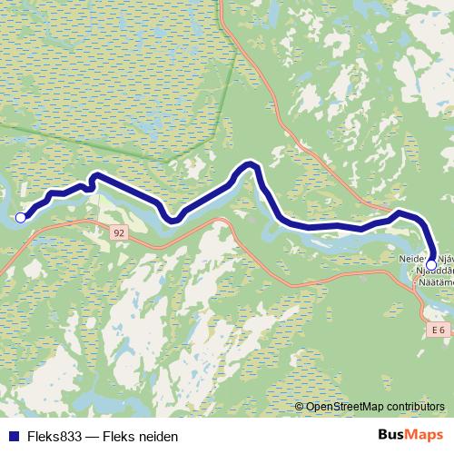 Fleks833 bus Line Map