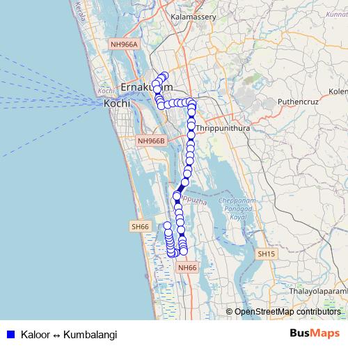 Kaloor ↔ Kumbalangi bus Line Map