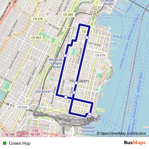 Green Hop bus Line Map
