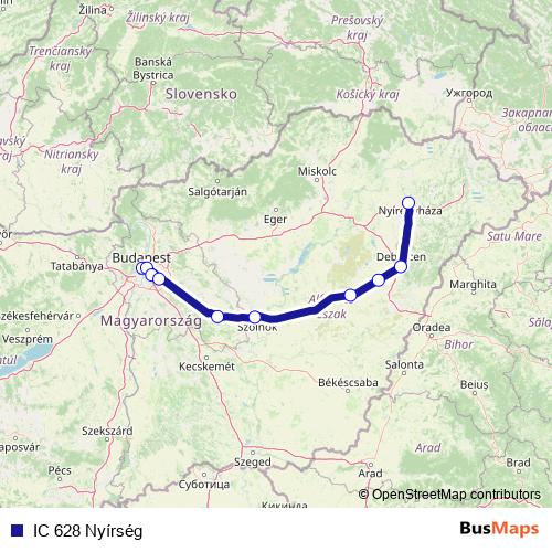 IC 628 Nyírség rail Line Map
