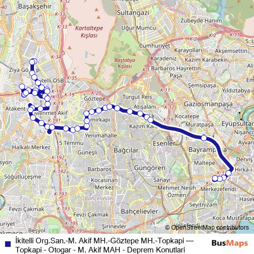 İkitelli Org.San.-M. Akif MH.-Göztepe MH.-Topkapi bus Line Map