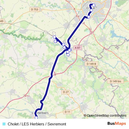 Cholet / LES Herbiers / Sevremont bus Line Map