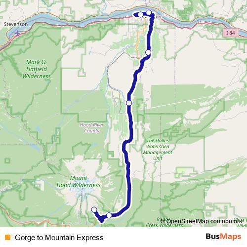 Gorge to Mountain Express bus Line Map