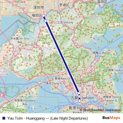 Yau Tsim - Huanggang bus Line Map