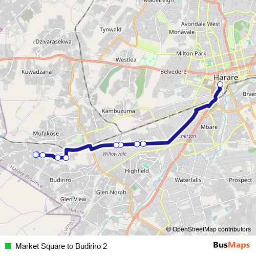 Market Square to Budiriro 2 bus Line Map