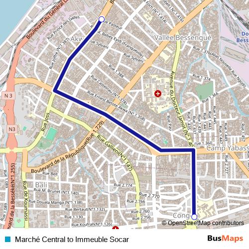 Marché Central to Immeuble Socar bus Line Map