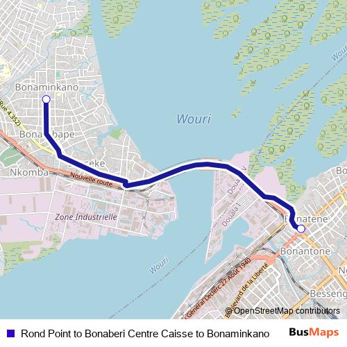 Rond Point to Bonaberi Centre Caisse to Bonaminkano bus Line Map