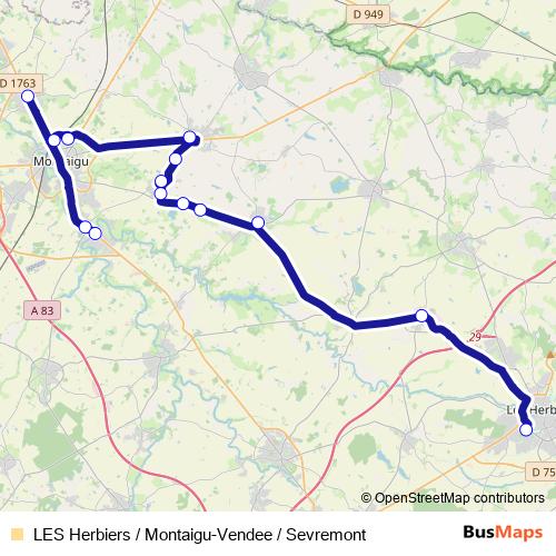 LES Herbiers / Montaigu-Vendee / Sevremont bus Line Map
