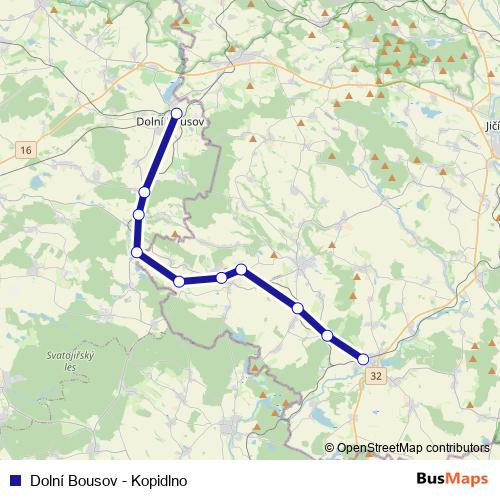 Dolní Bousov - Kopidlno rail Line Map