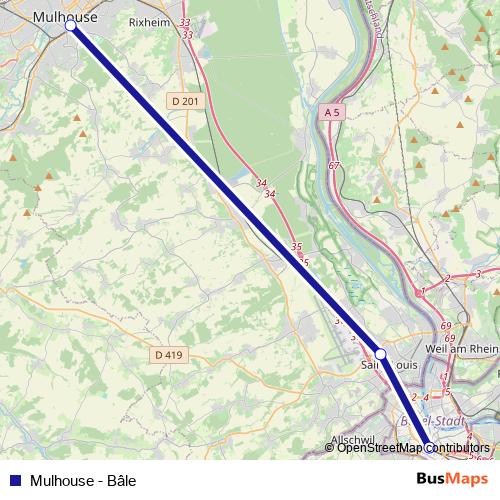 Mulhouse - Bâle bus Line Map