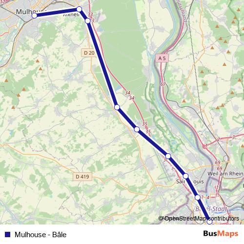 Mulhouse - Bâle bus Line Map