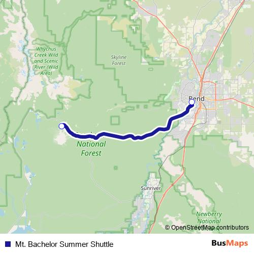 Mt. Bachelor Summer Shuttle bus Line Map