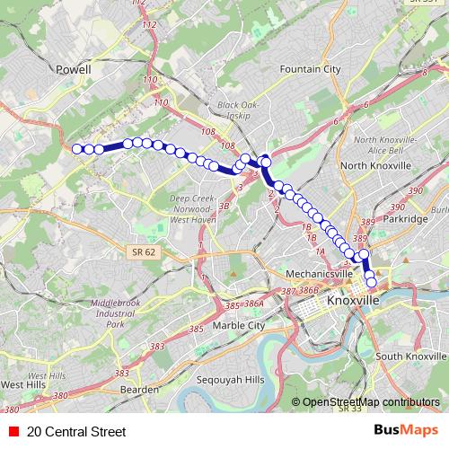 20 Central Street bus Line Map