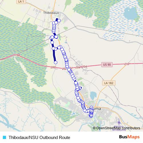 Thibodaux/NSU Outbound Route bus Line Map