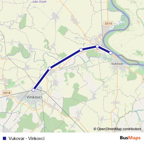 Vukovar - Vinkovci rail Line Map