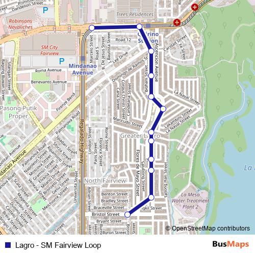 Lagro - SM Fairview Loop bus Line Map