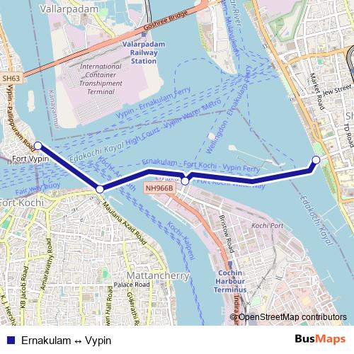 Ernakulam ↔ Vypin ferry Line Map