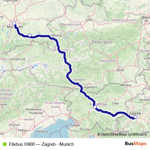 Flixbus N900 bus Line Map
