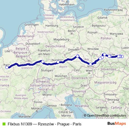 Flixbus N1309 bus Line Map