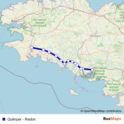 Quimper - Redon rail Line Map