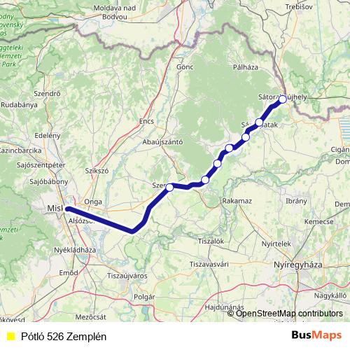 Pótló 526 Zemplén bus Line Map