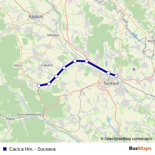Cacica Hm. - Suceava rail Line Map