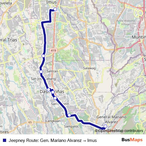 Jeepney Route: Gen. Mariano Alvarez → Imus bus Line Map