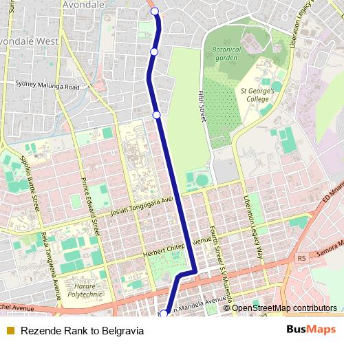Rezende Rank to Belgravia bus Line Map