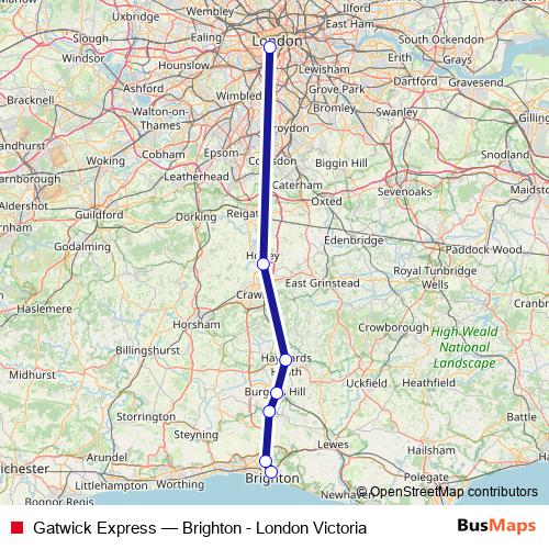Gatwick Express rail Line Map