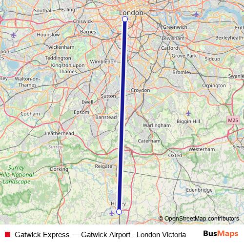 Gatwick Express rail Line Map