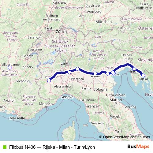 Flixbus N406 bus Line Map