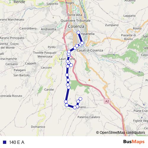 140 E A bus Line Map