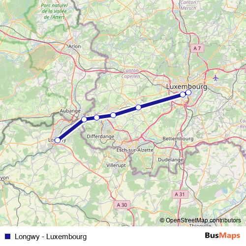 Longwy - Luxembourg bus Line Map