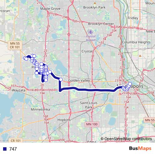 747 bus Line Map