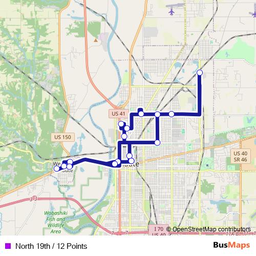 North 19th / 12 Points bus Line Map