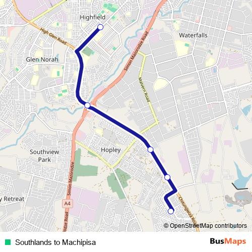 Southlands to Machipisa bus Line Map
