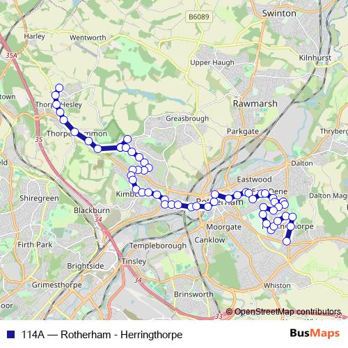 114A bus Line Map
