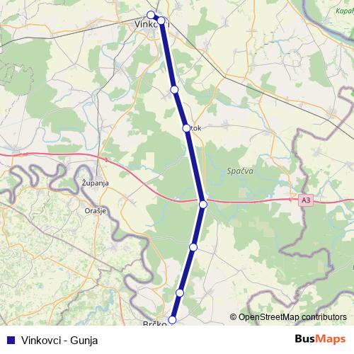 Vinkovci - Gunja rail Line Map