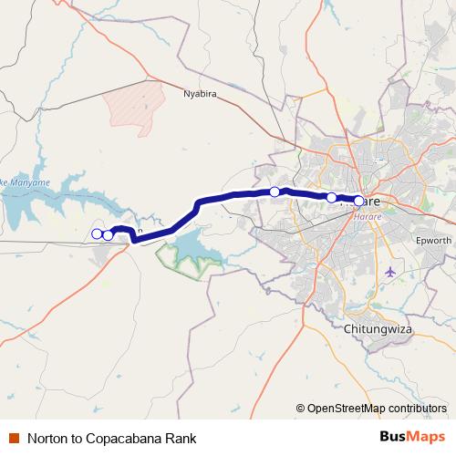 Norton to Copacabana Rank bus Line Map