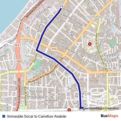 Immeuble Socar to Carrefour Anatole bus Line Map