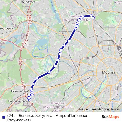 е24 bus Line Map