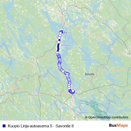Kuopio Linja-autoasema 5 - Savontie 8 bus Line Map