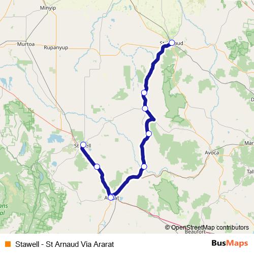 Stawell - St Arnaud Via Ararat bus Line Map