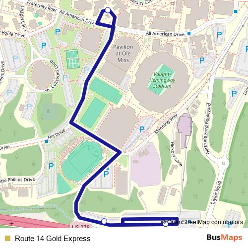 Route 14 Gold Express bus Line Map