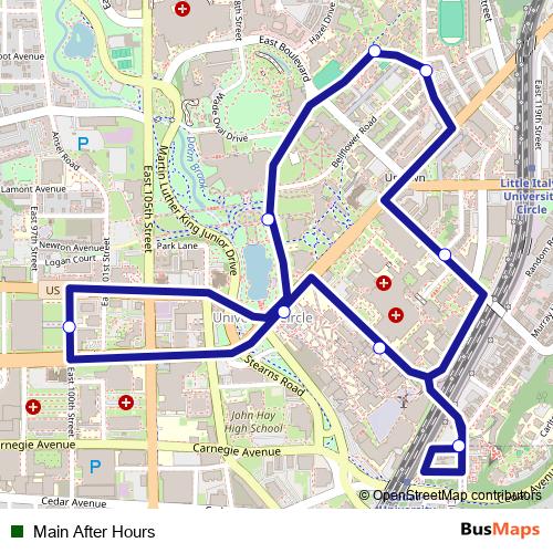 Main After Hours bus Line Map