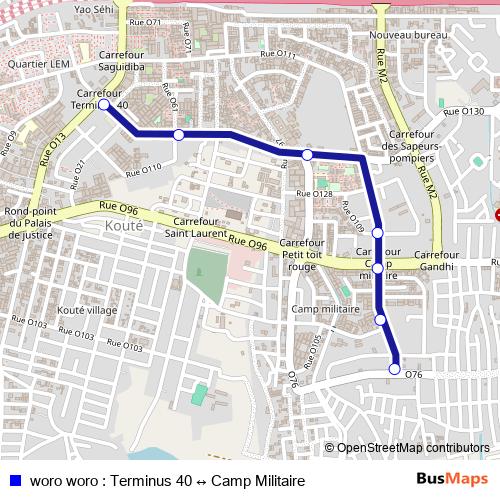 woro woro : Terminus 40 ↔ Camp Militaire bus Line Map