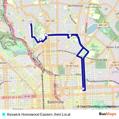 Keswick Homewood Eastern Jhmi Local bus Line Map